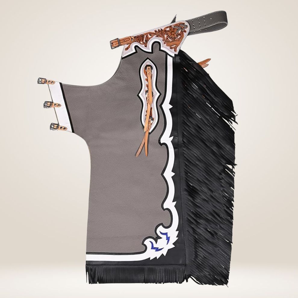 Decorative axe with black handle and sheath on a beige background