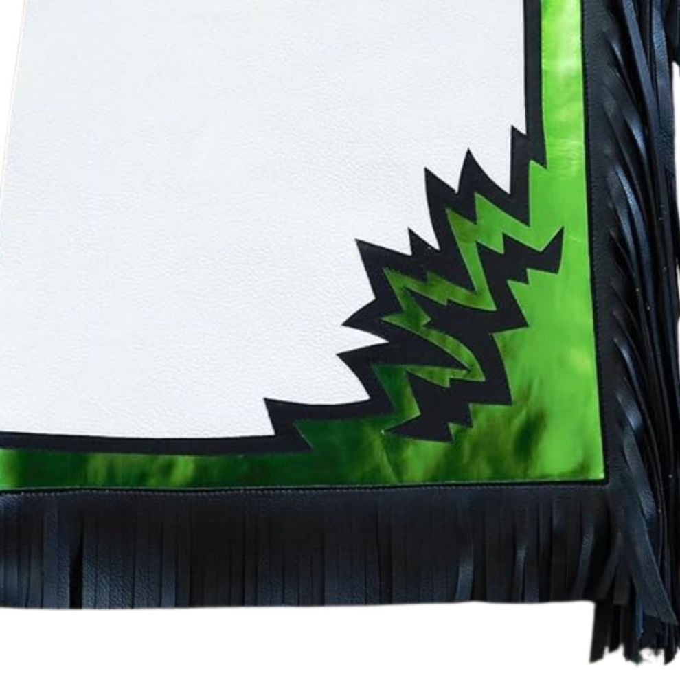 Close-up of a flag with green, black, and white colors.