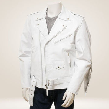 Men's White Leather Fringe Jacket