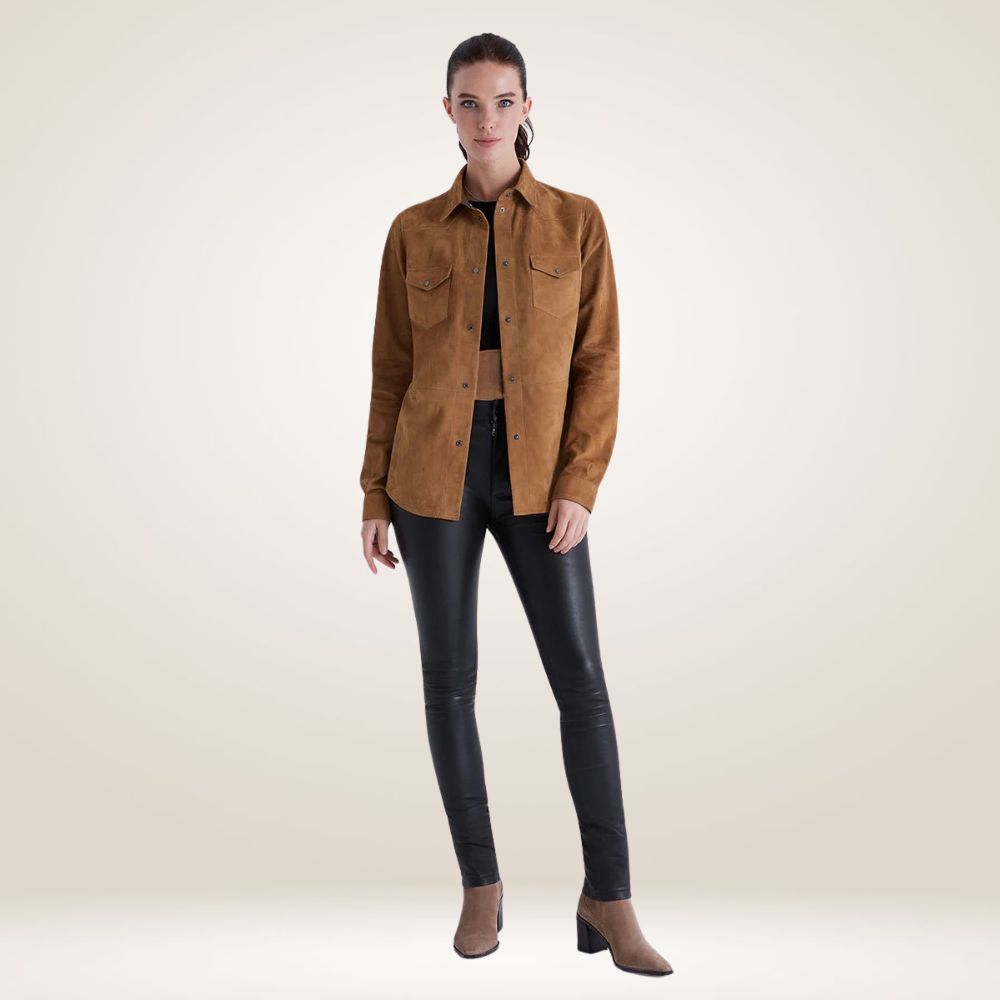 Women's Tan Suede Leather Shirt