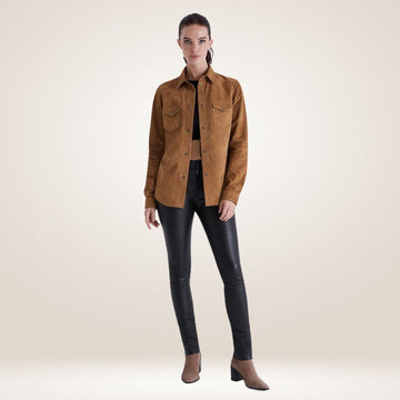 Women's Tan Suede Leather Shirt