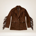 Brown suede jacket with fringes on a beige background