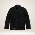 Black fringed jacket on a beige background