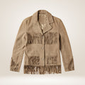Beige suede jacket with fringes on a beige background