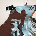 Brown and silver archery quiver with arrows on a beige background