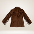 Brown fringed jacket on a beige background