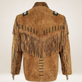 Brown suede jacket with fringes on a white background