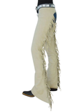Beige fringed pants on a white background