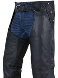Black Leather Assless Chaps Buckle Waist Closeup