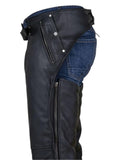 Black Leather Assless Chaps Buckle Waist Side