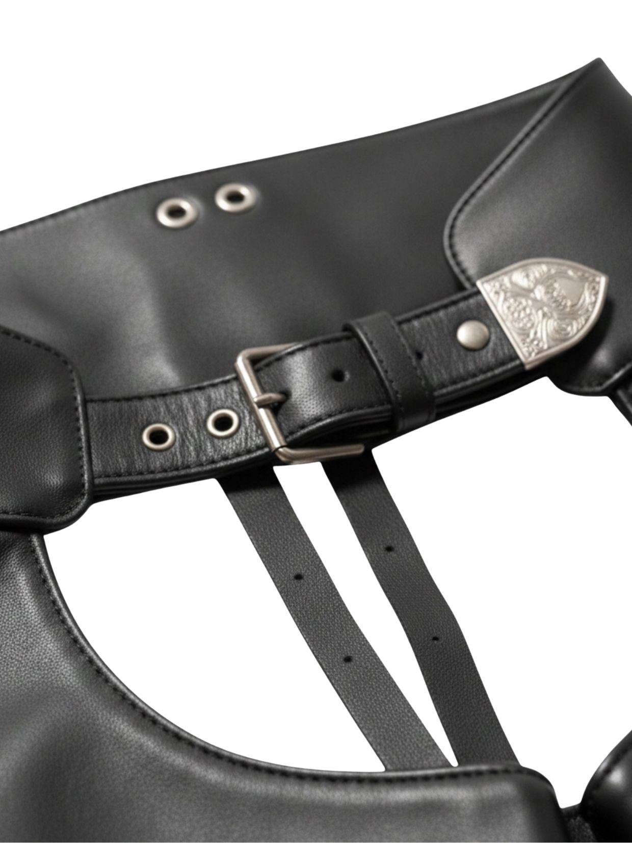 Black Leather Assless Chaps Quilted Panel Belt