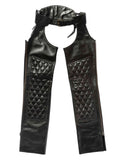 Black Leather Assless Chaps Quilted Panel Front