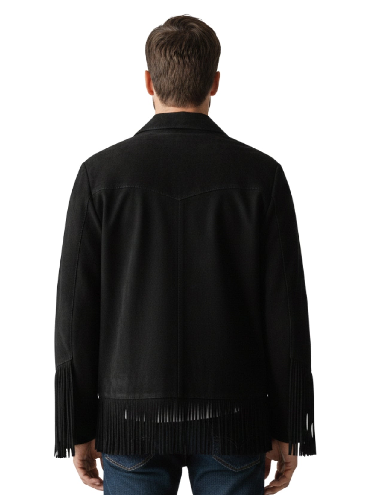 Black Suede Cowboy Fringe Jacket for Men