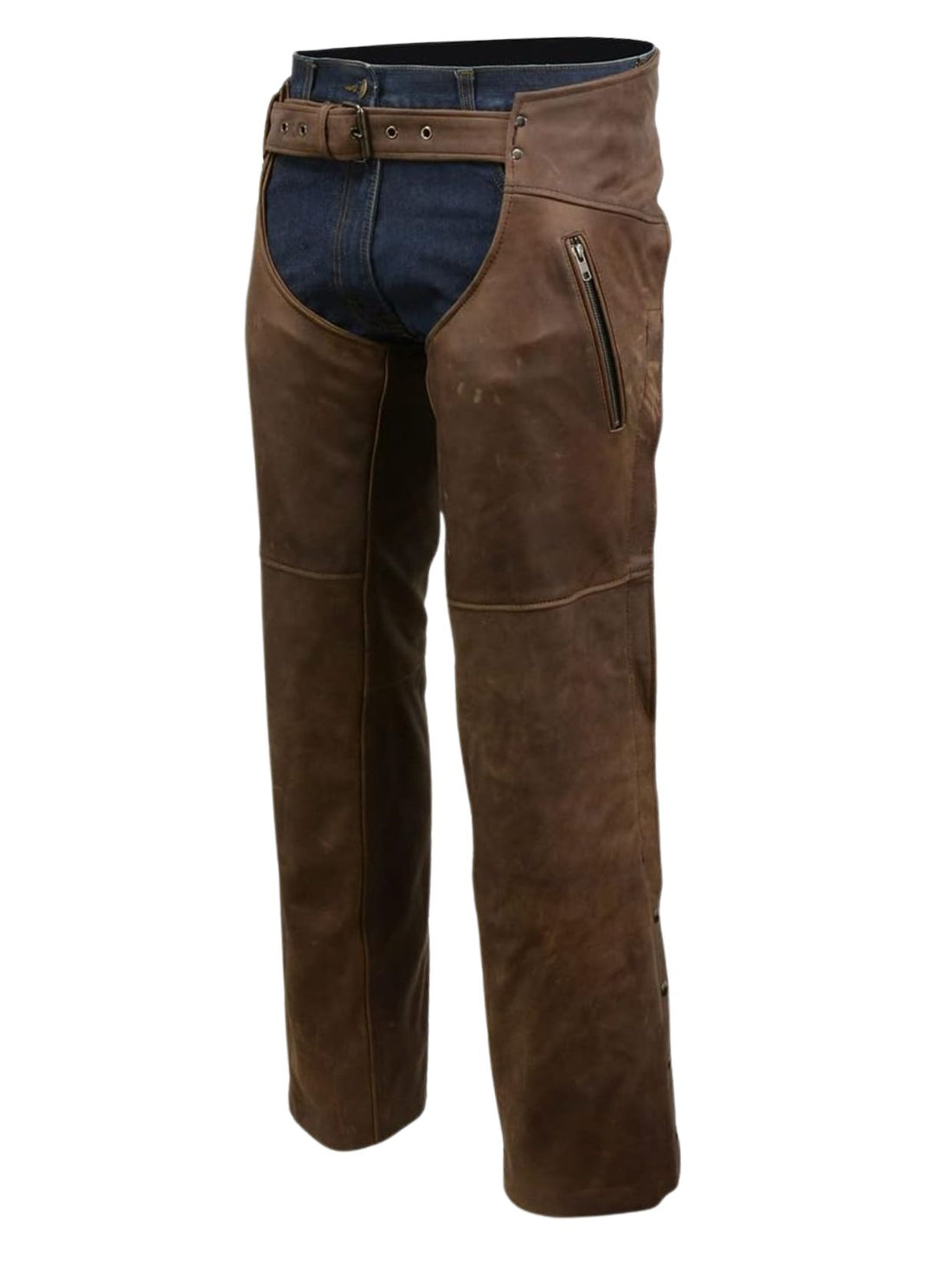 Brown Riding Assless Chaps with Buckle Strap Front