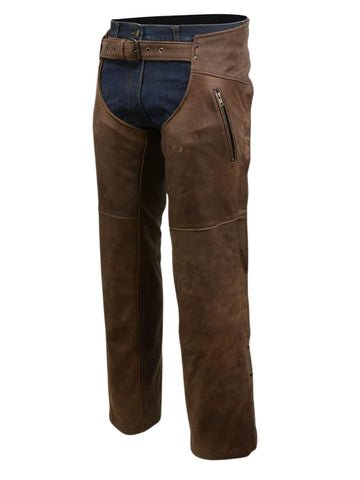 Brown Riding Assless Chaps with Buckle Strap Front