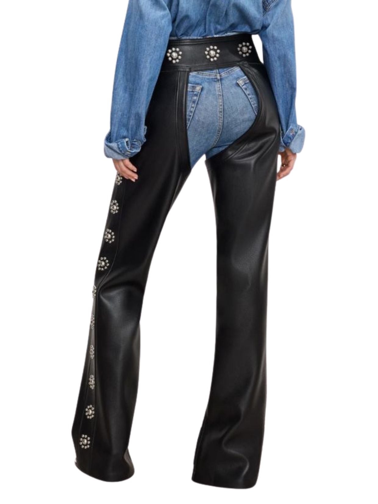 Classic Black Cowgirl Leather Studded Assless Chaps Back