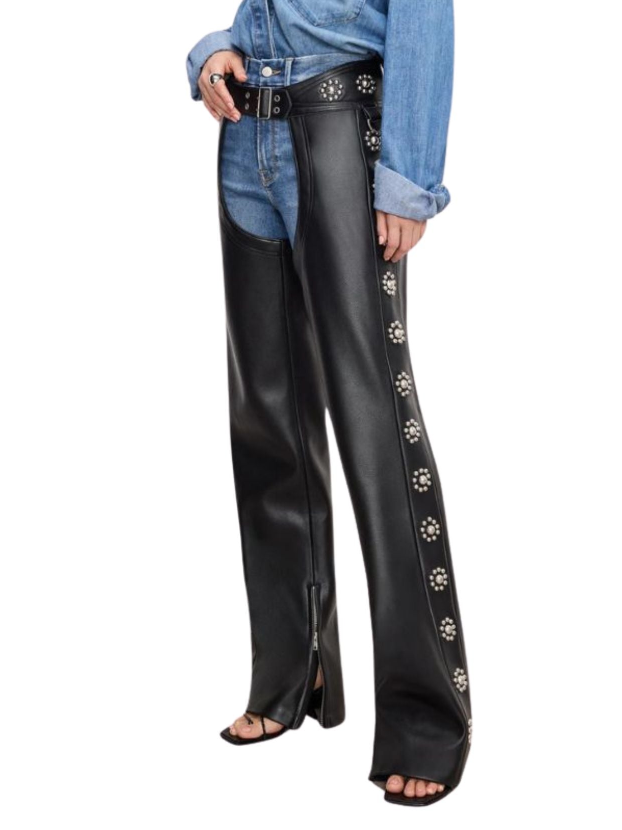 Classic Black Cowgirl Leather Studded Assless Chaps Side