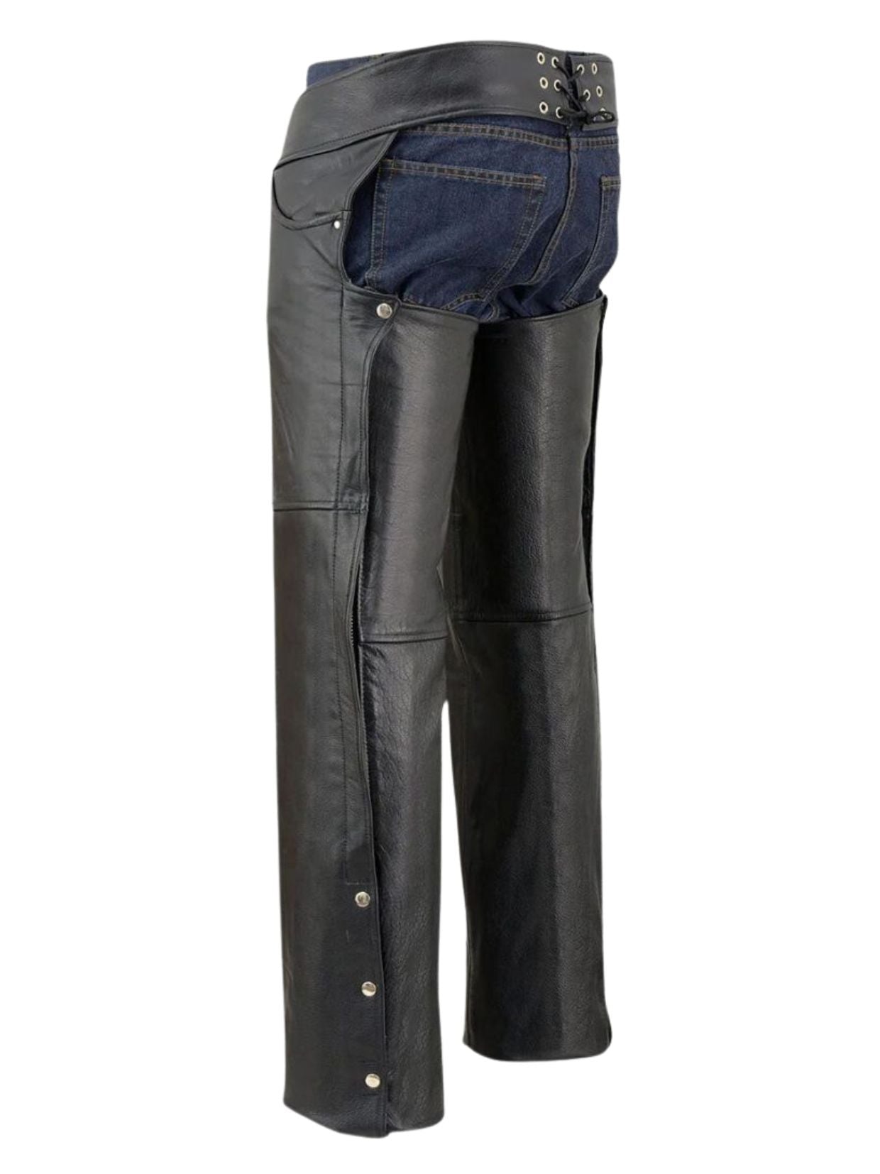 Classic Black Leather Assless Chaps Side