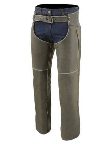 Classic Grey Riding Assless Chaps with Buckle Strap Front
