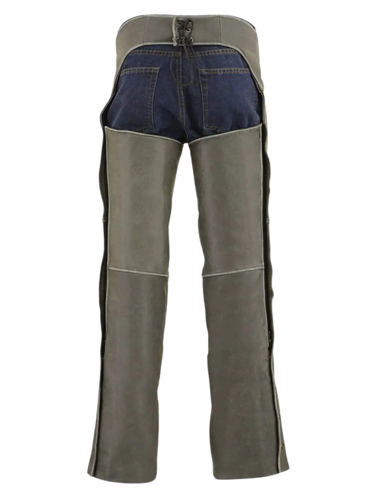 Classic Grey Riding Assless Chaps with Buckle Strap Side