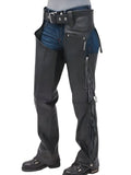 Black leather chaps with fringes on a white background
