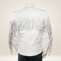 Men's White Leather Fringe Jacket back