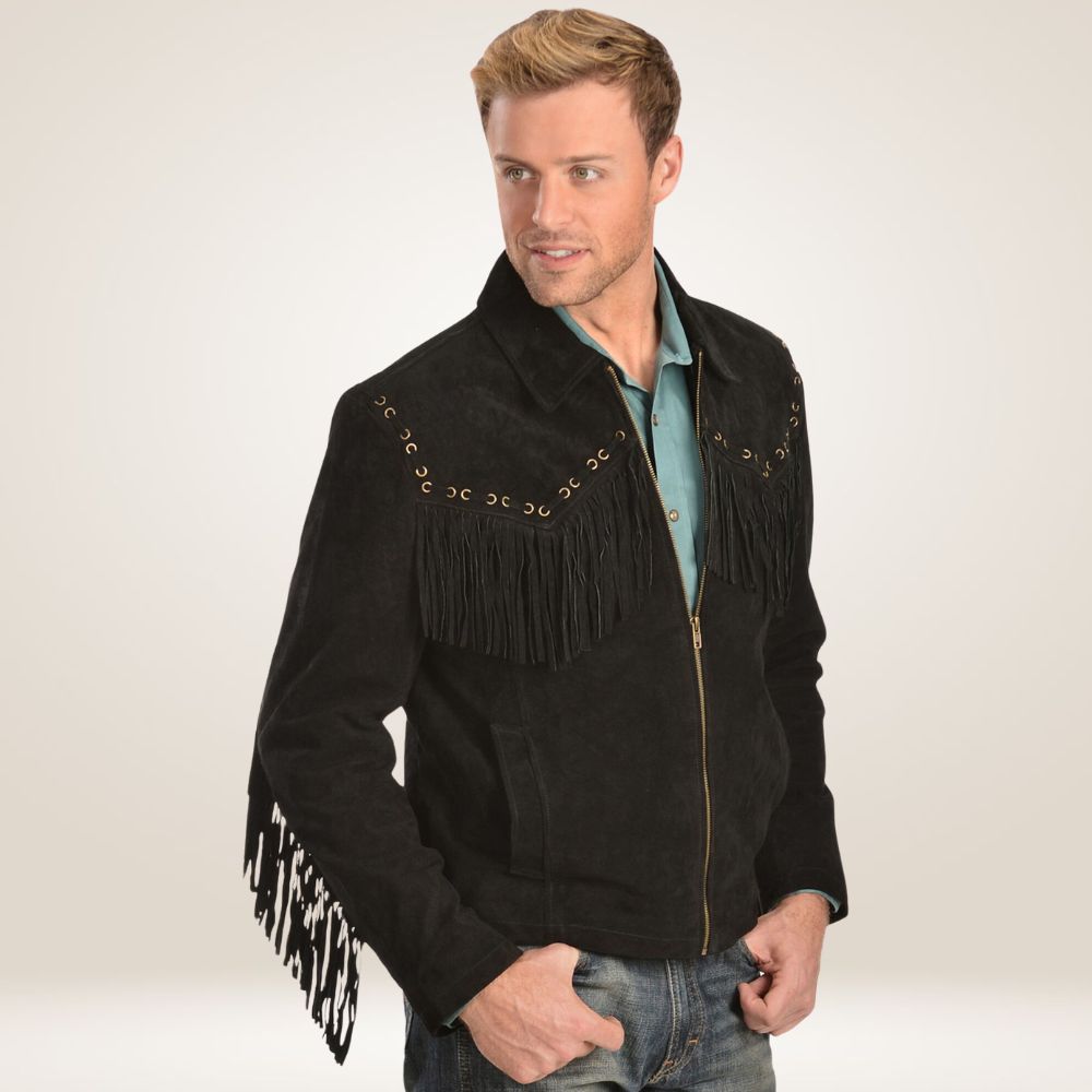 Men's Black Suede Fringe Jacket