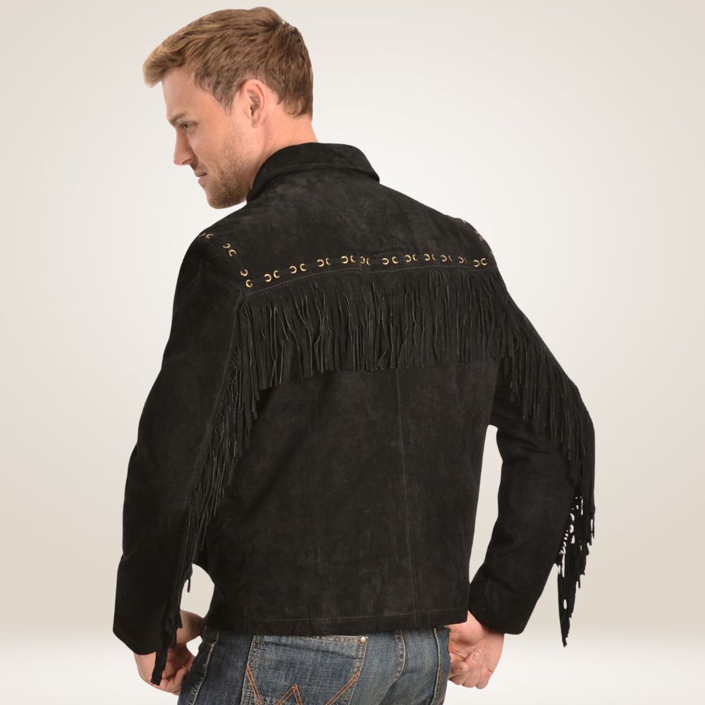 Men's Black Suede Fringe Jacket