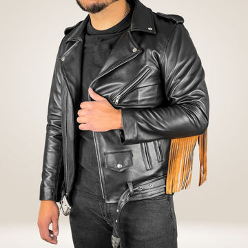 Men's Black Leather Fringe Jacket