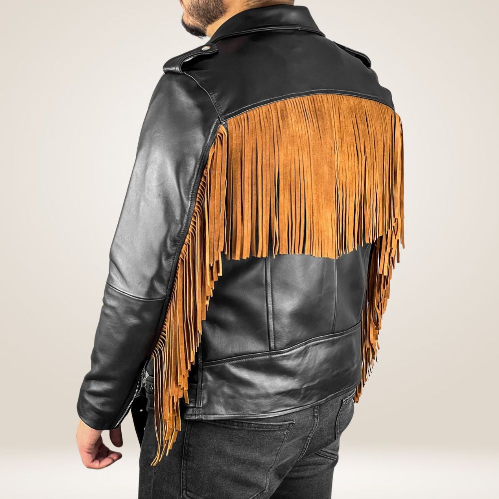 Men's Black Leather Fringe Jacket