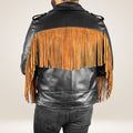 Men's Black Leather Fringe Jacket Back