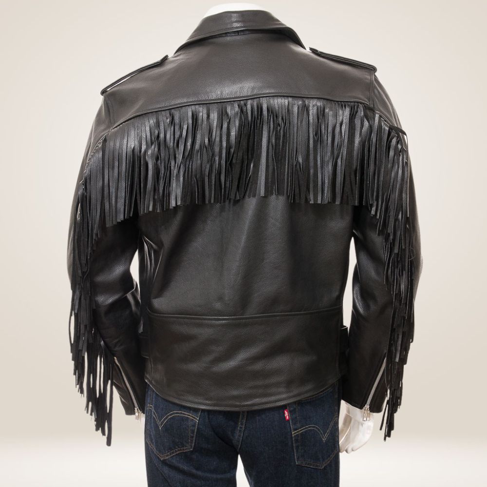 Men's Black Fringe Leather Biker Jacket