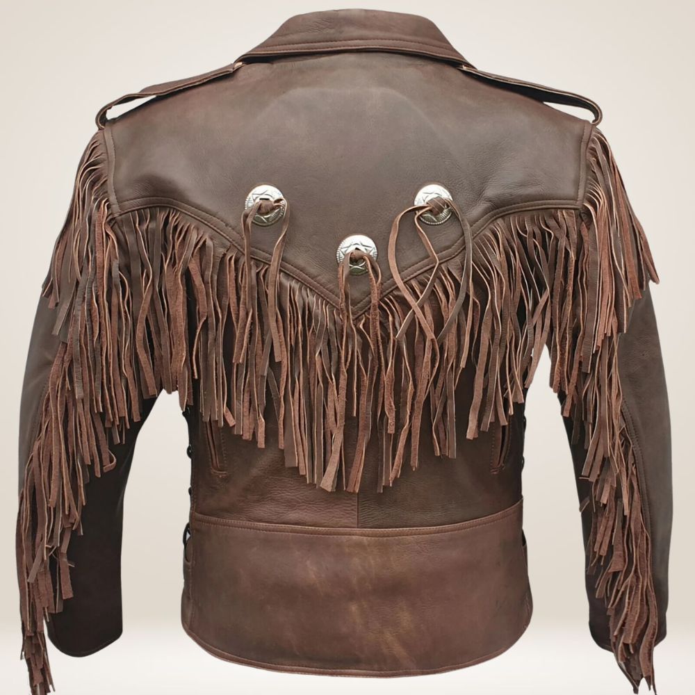 Men's American-Made Leather Fringe Jacket Back