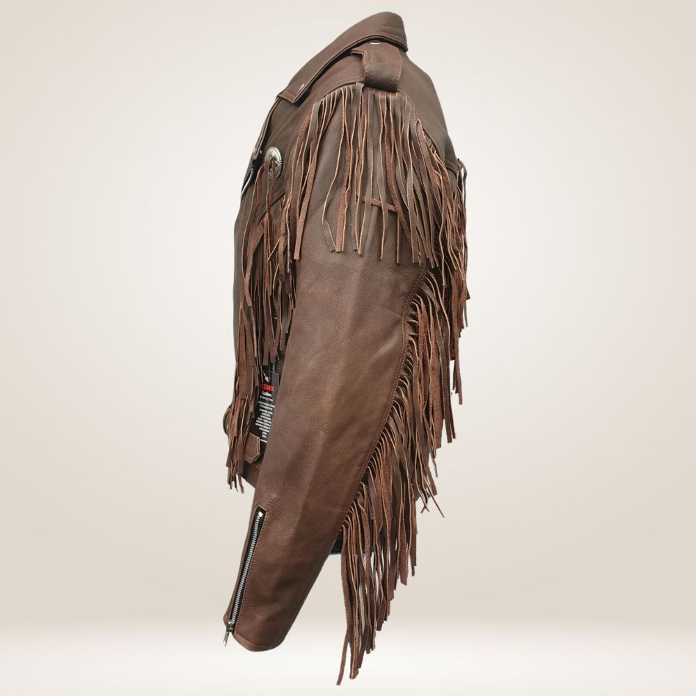 Men's American-Made Leather Fringe Jacket Side Pose