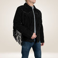 Men's Suede Leather Fringe Jacket Side Pose