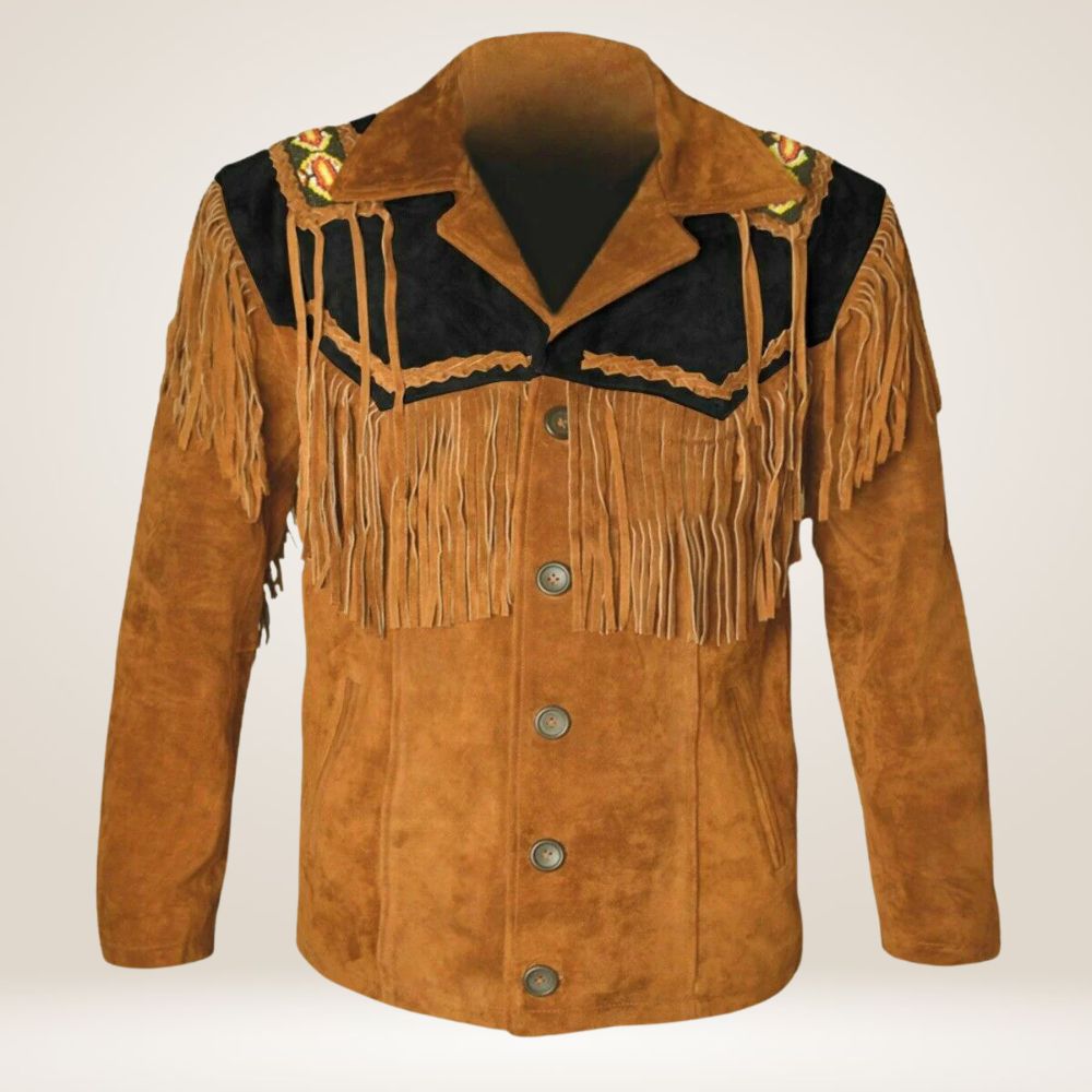 Men's Native American-Inspired Suede Fringe Jacket