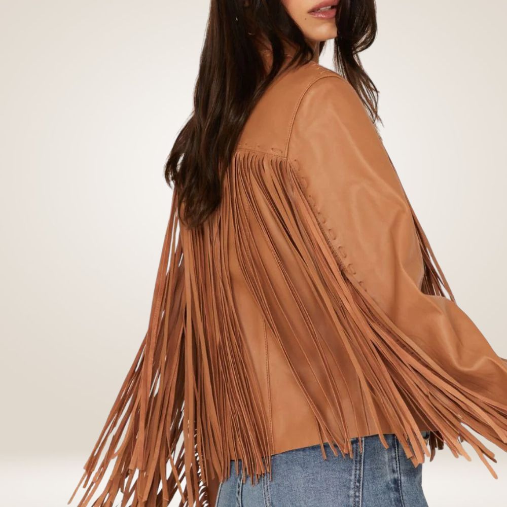 Alpine Western Suede Jacket for Women with Long Fringes Back