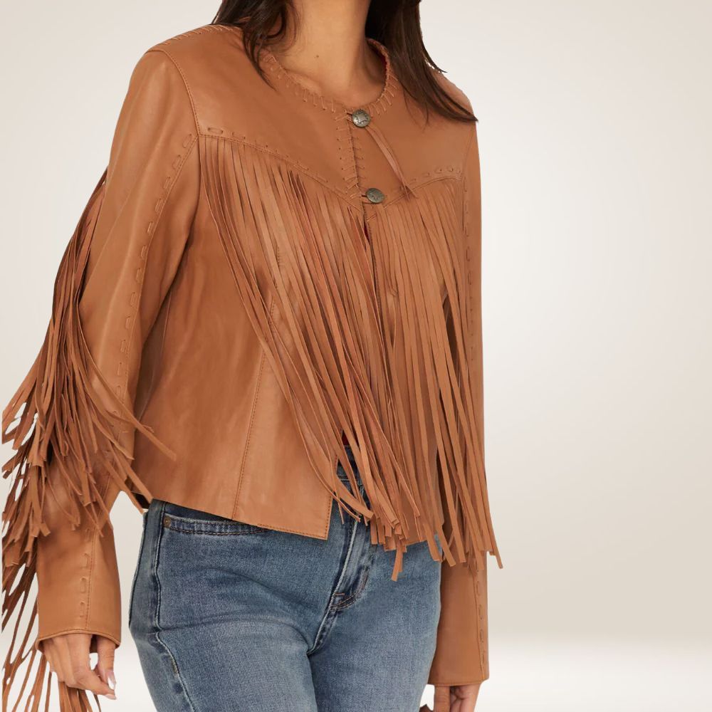 Alpine Western Suede Jacket for Women with Long Fringes Close