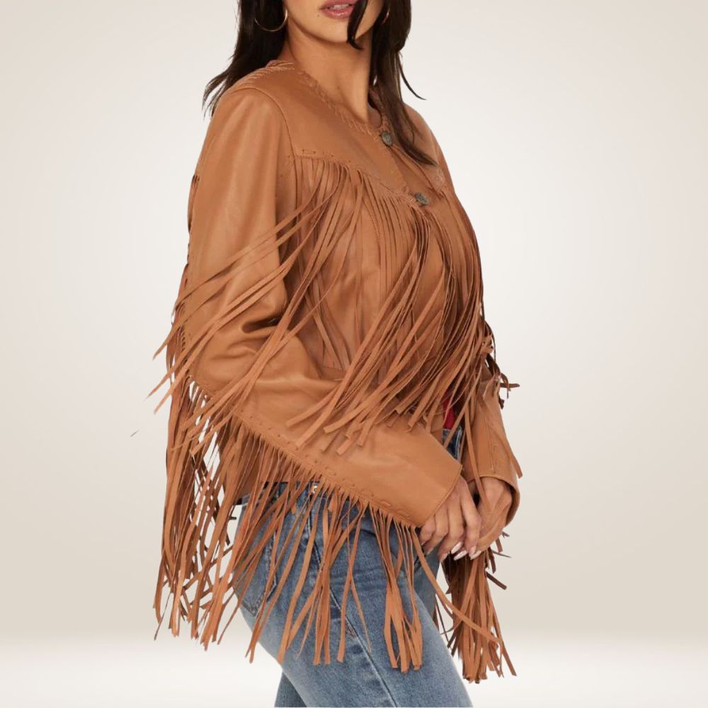 Alpine Western Suede Jacket for Women with Long Fringes Side