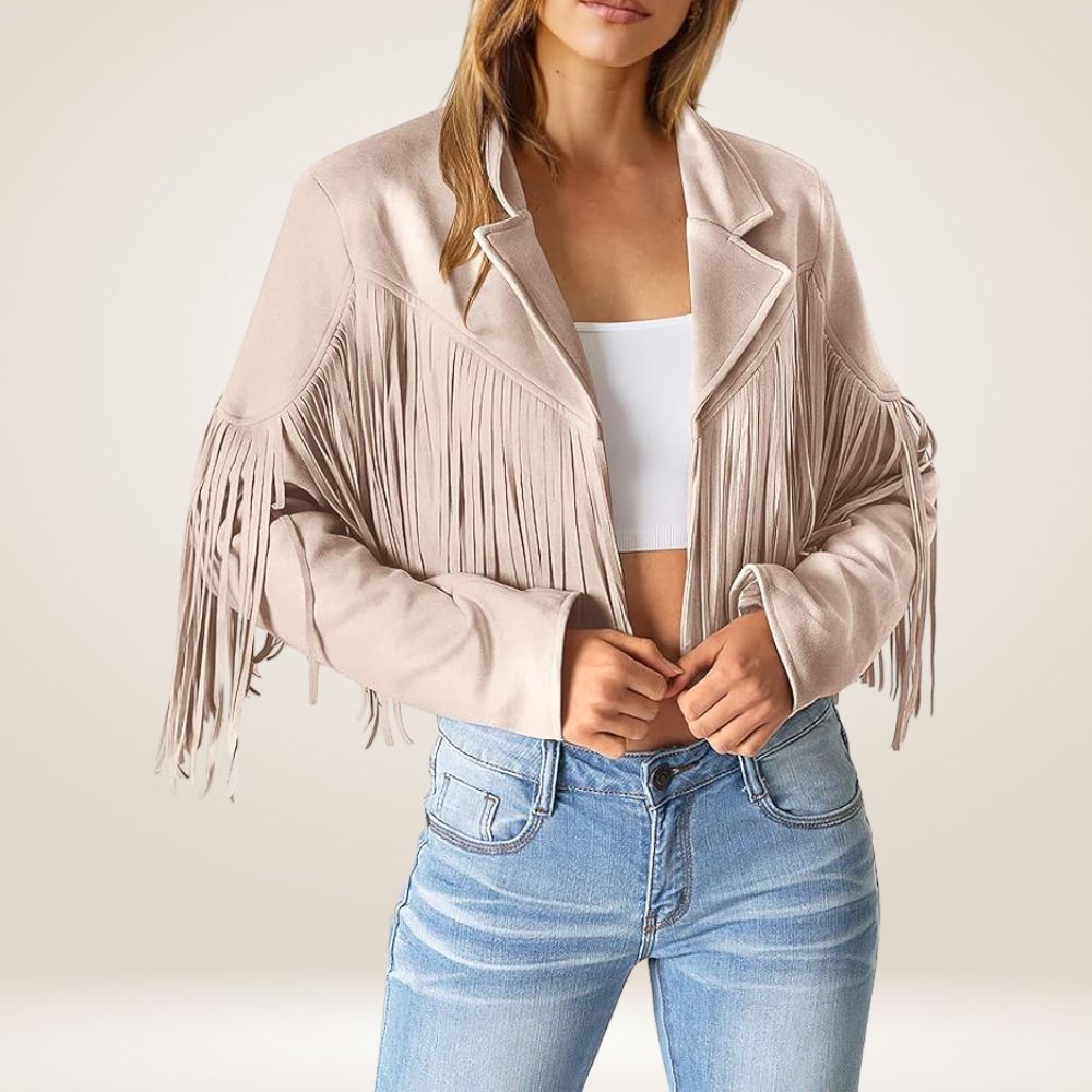 Women’s Fringe Faux Suede Leather Jacket Front