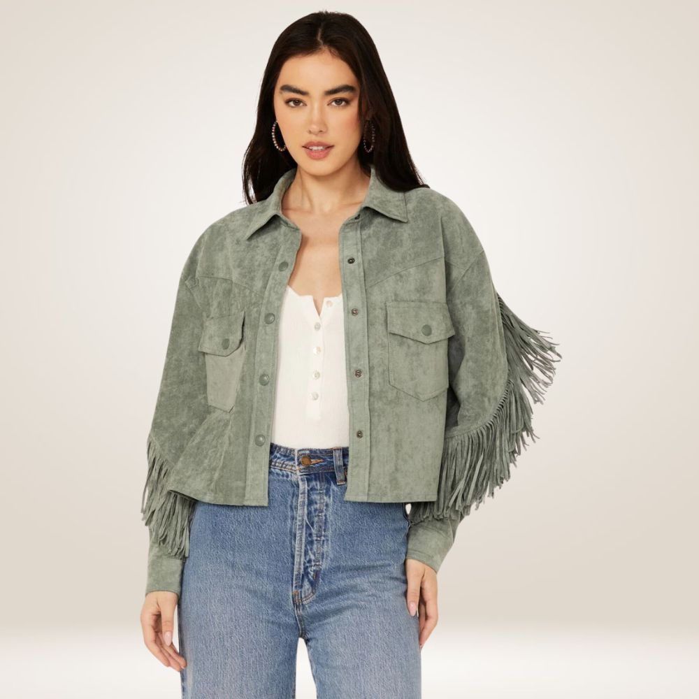 Women’s Green Western Fringes Jacket