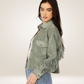 Women’s Green Western Fringes Jacket Side