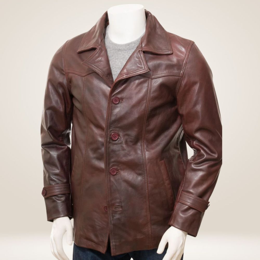 Distressed Brown Leather Coat