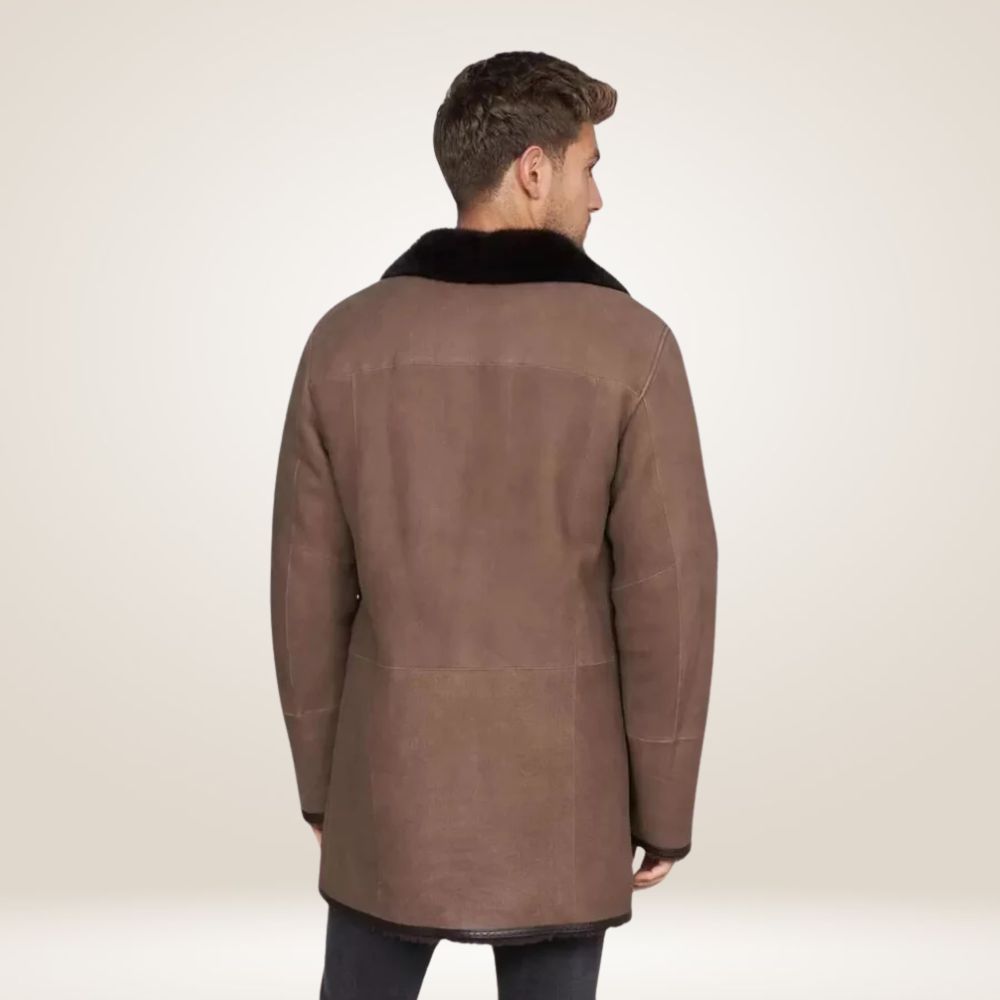 Shearling Leather Jacket with Luxurious Fur Collar Back