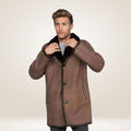 Shearling Leather Jacket with Luxurious Fur Collar Front pose