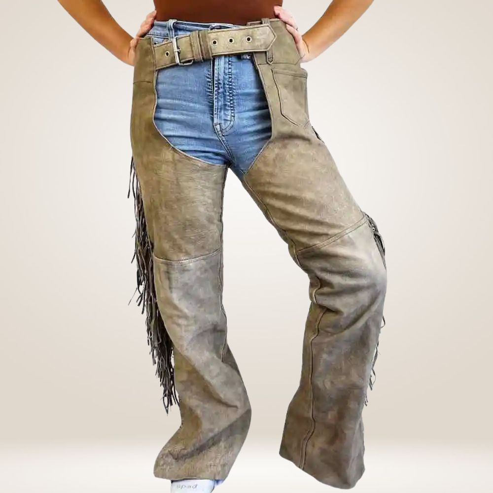 Distressed Brown Leather Motorcycle Chaps