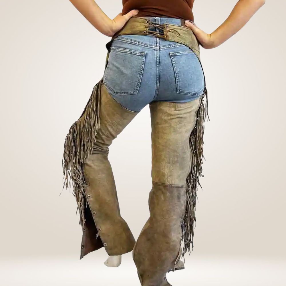 Distressed Brown Leather Motorcycle Chaps