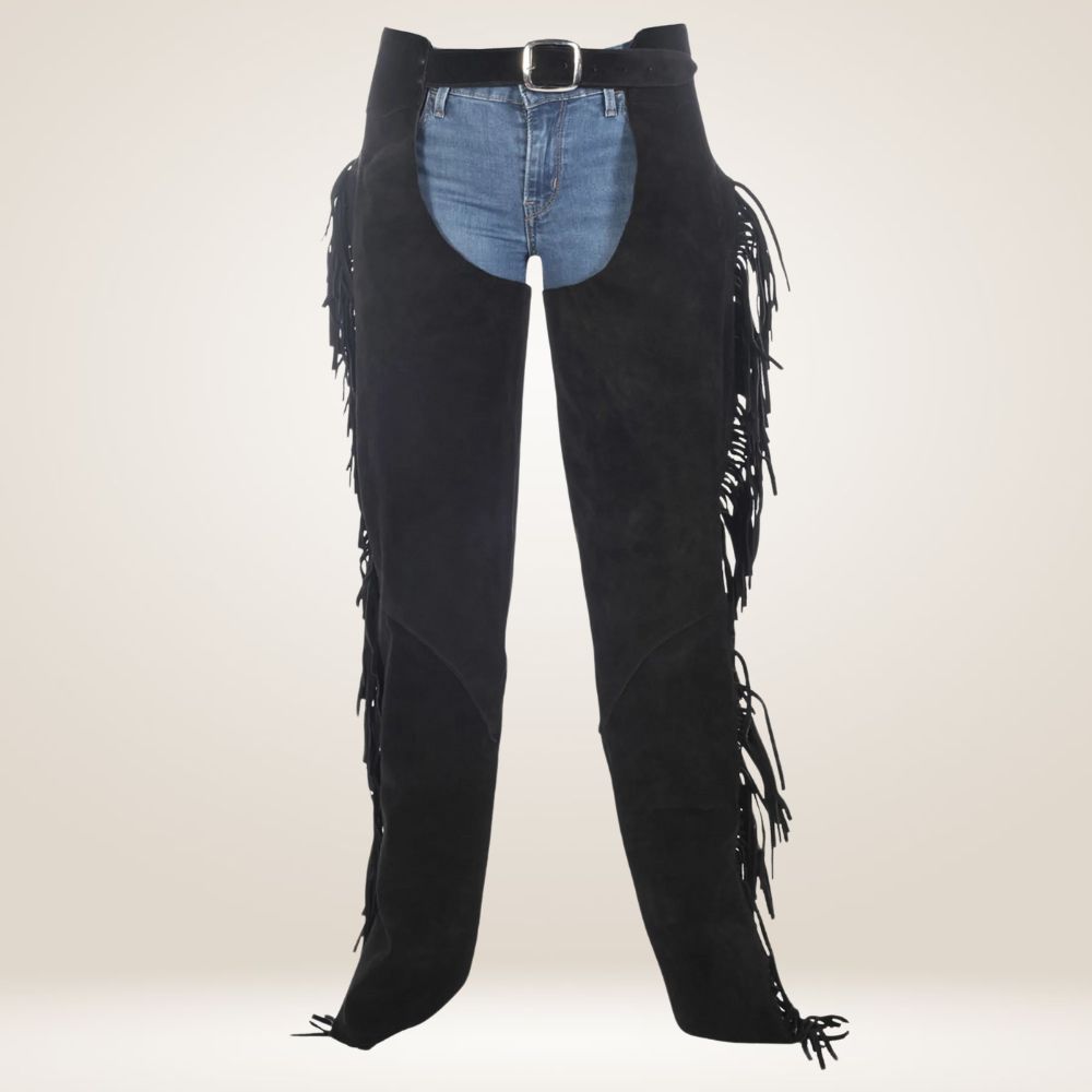 Authentic Black Leather Chaps with Fringes