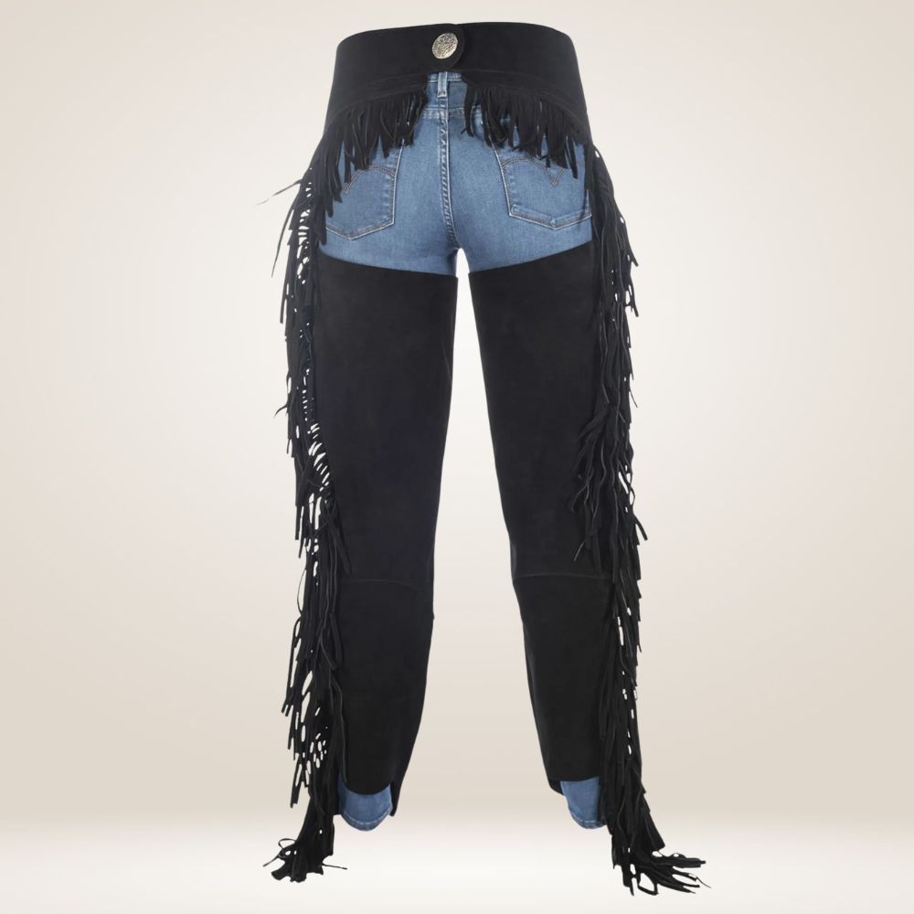 Authentic Black Leather Chaps with Fringes