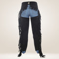 Authentic Black Leather Chaps with Fringes Back